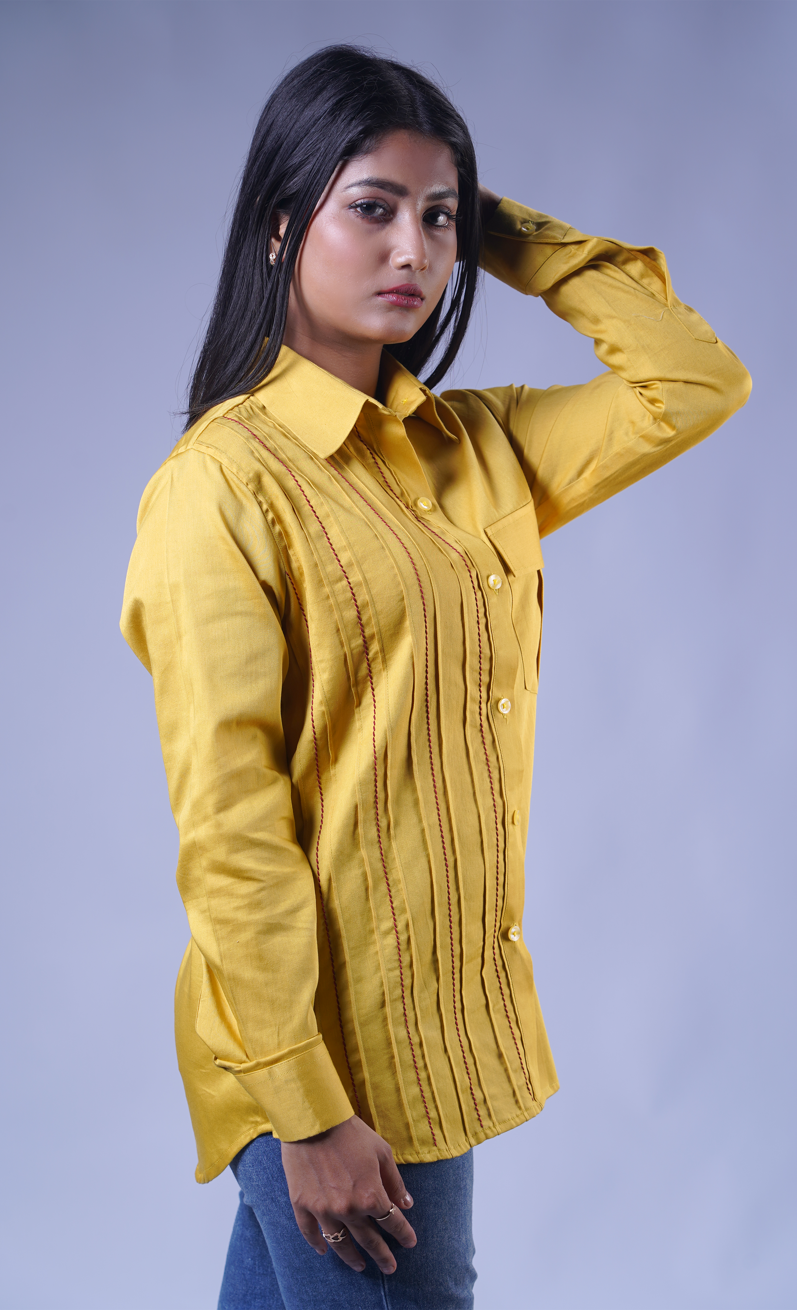 Trevae - The Golden Yellow pintucks cotton Shirt