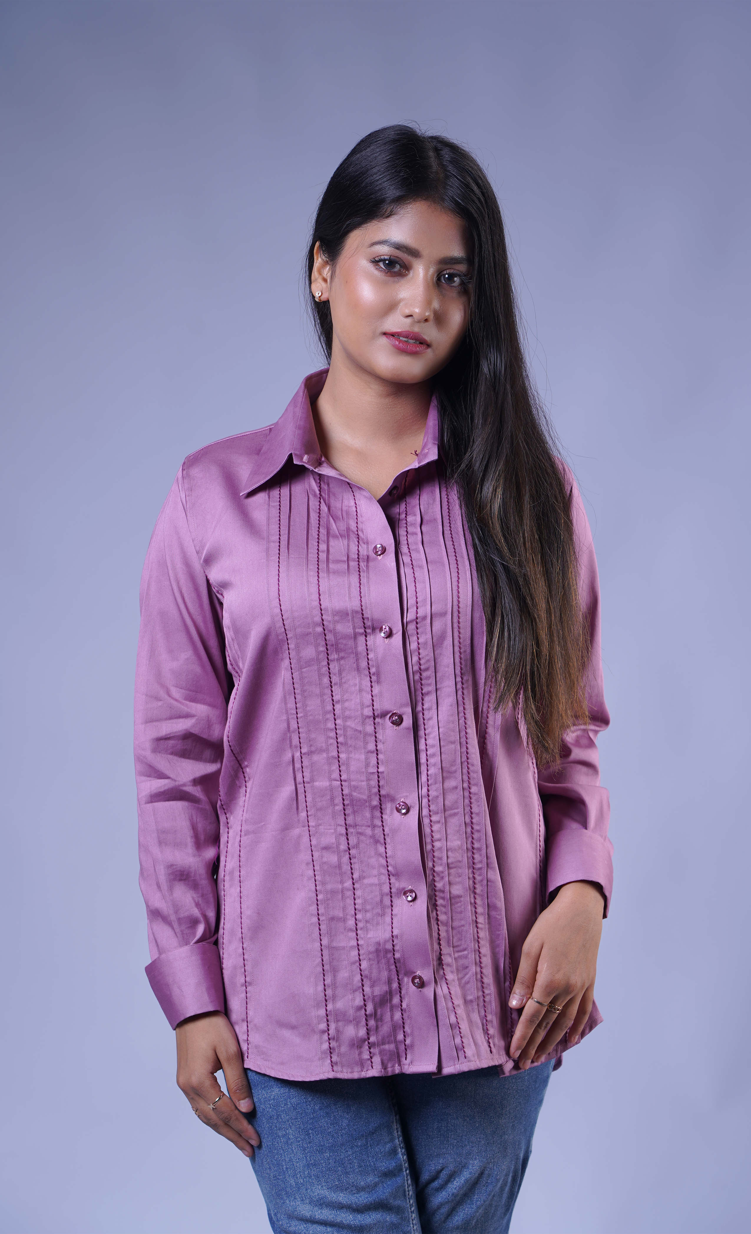 Trevae - The Dusty Rose Lines Pintucks Cotton Shirt