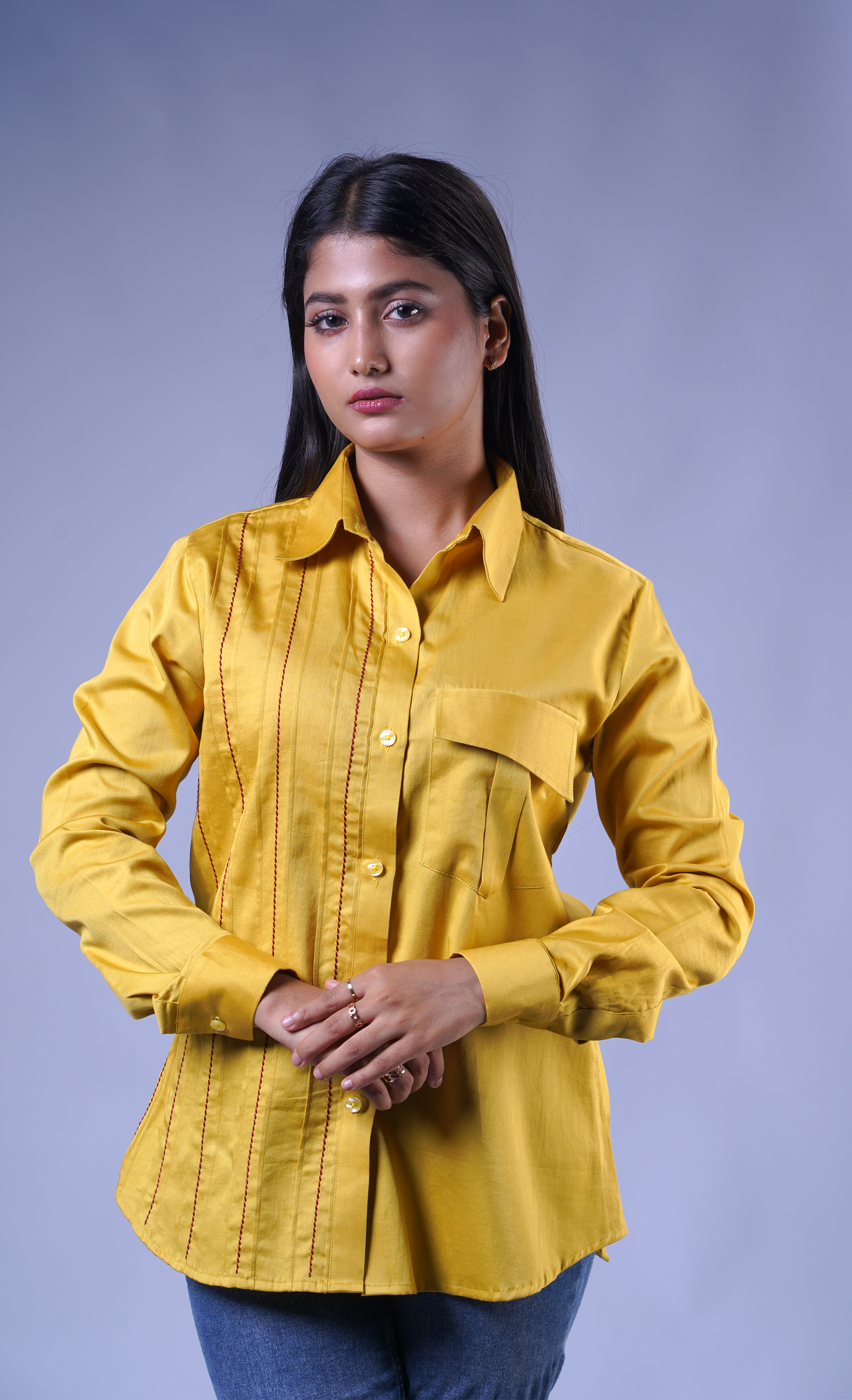 Trevae - The Golden Yellow pintucks cotton Shirt