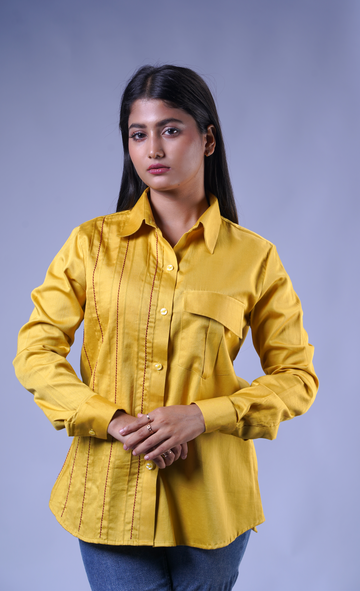 Trevae - The Golden Yellow pintucks cotton Shirt