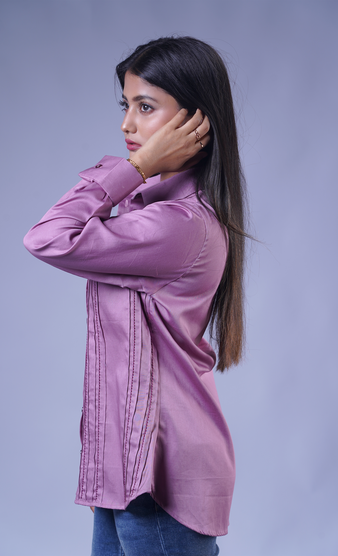 Trevae - The Dusty Rose Lines Pintucks Cotton Shirt