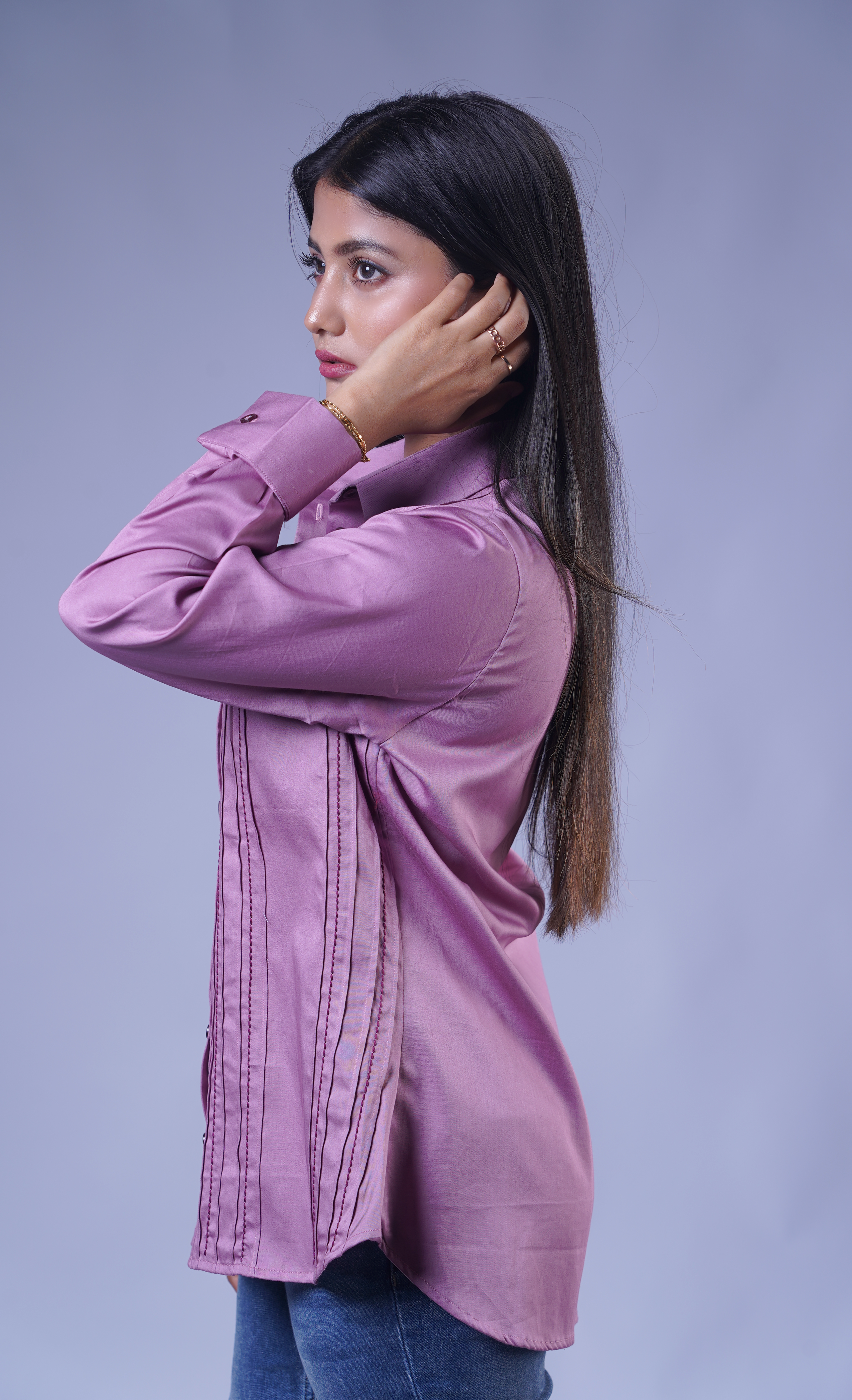 Trevae - The Dusty Rose Lines Pintucks Cotton Shirt