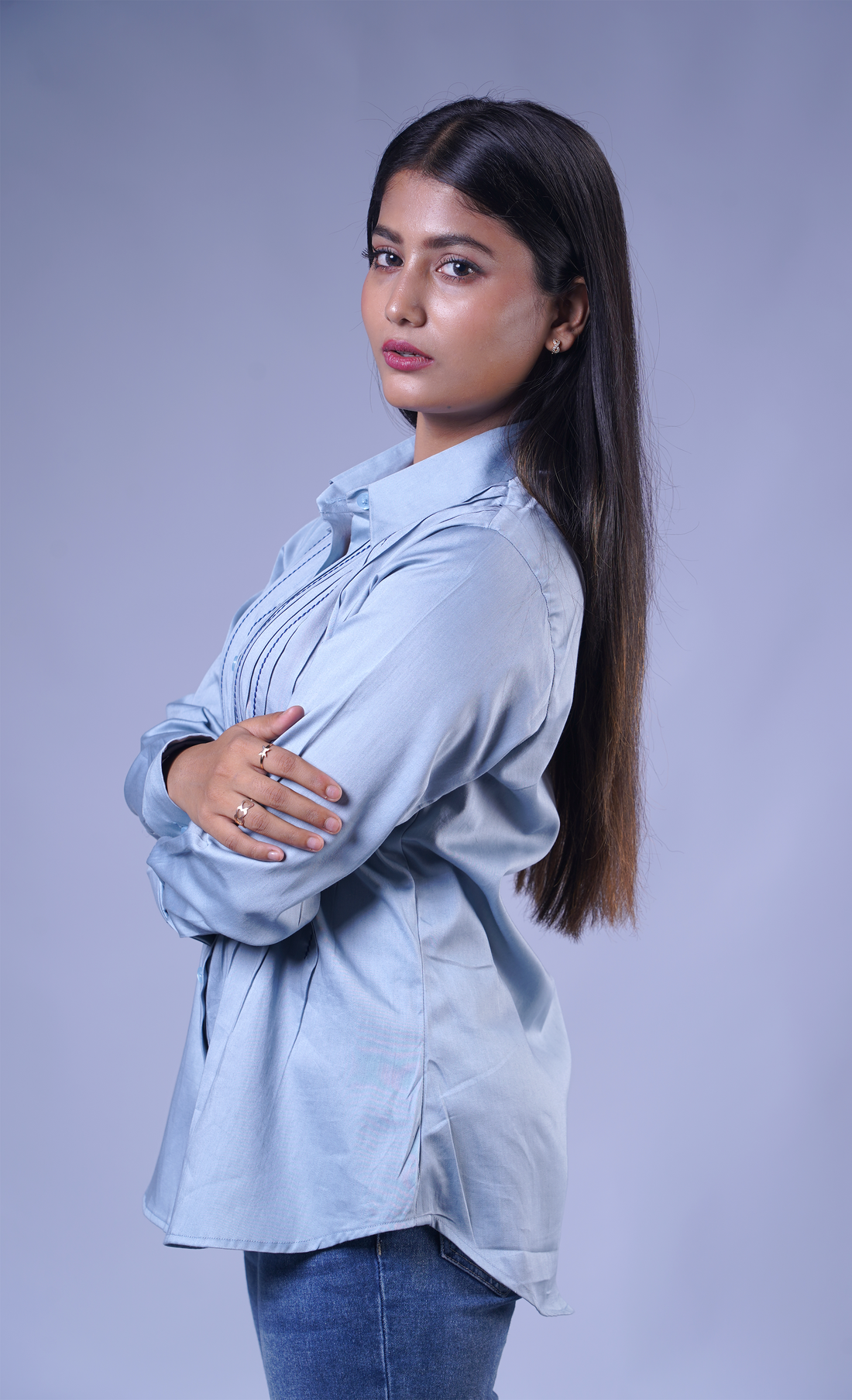 Trevae - The Ice blue Pintucks Cotton shirt