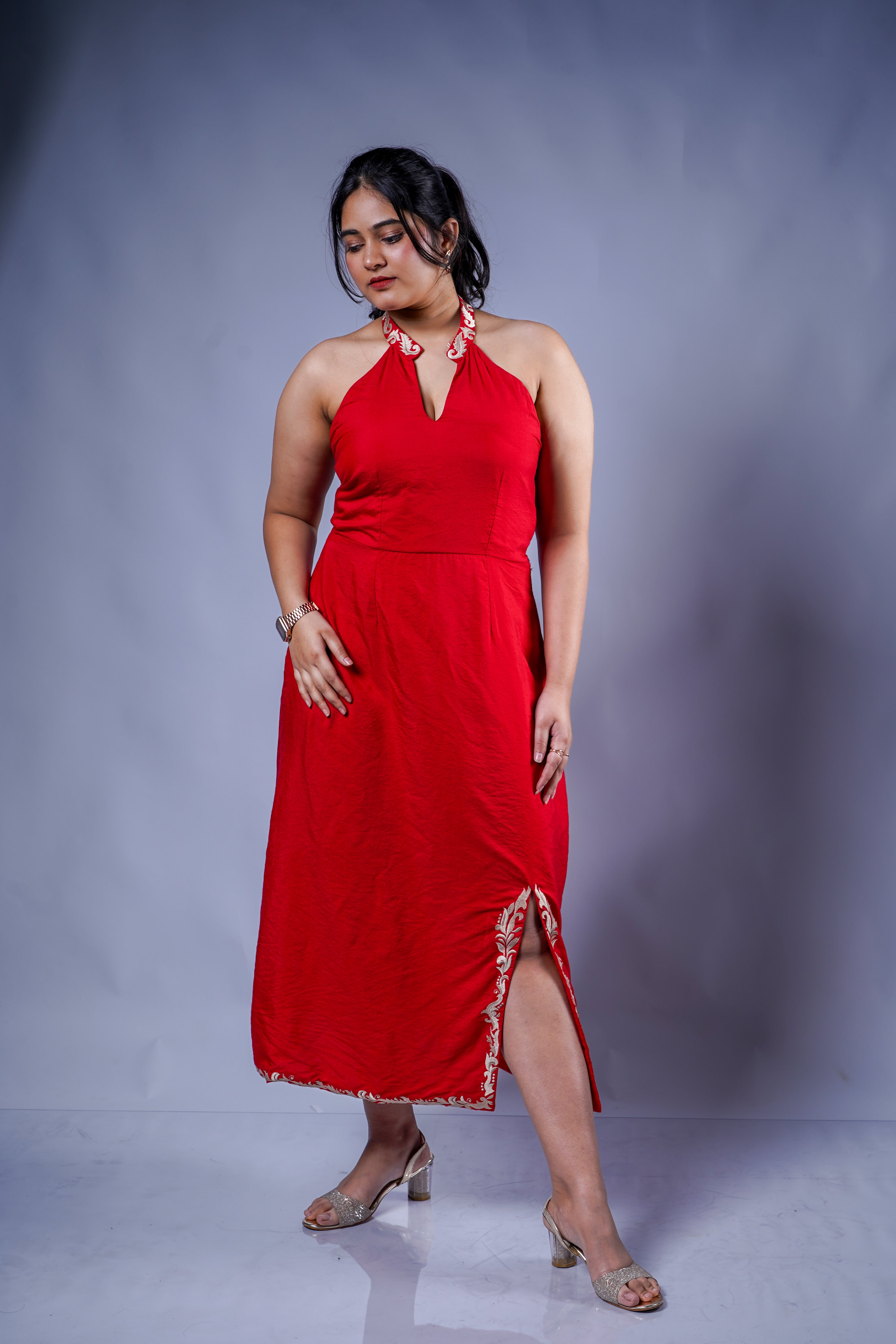 Trevae’s  Cherry Petal  Slit Dress
