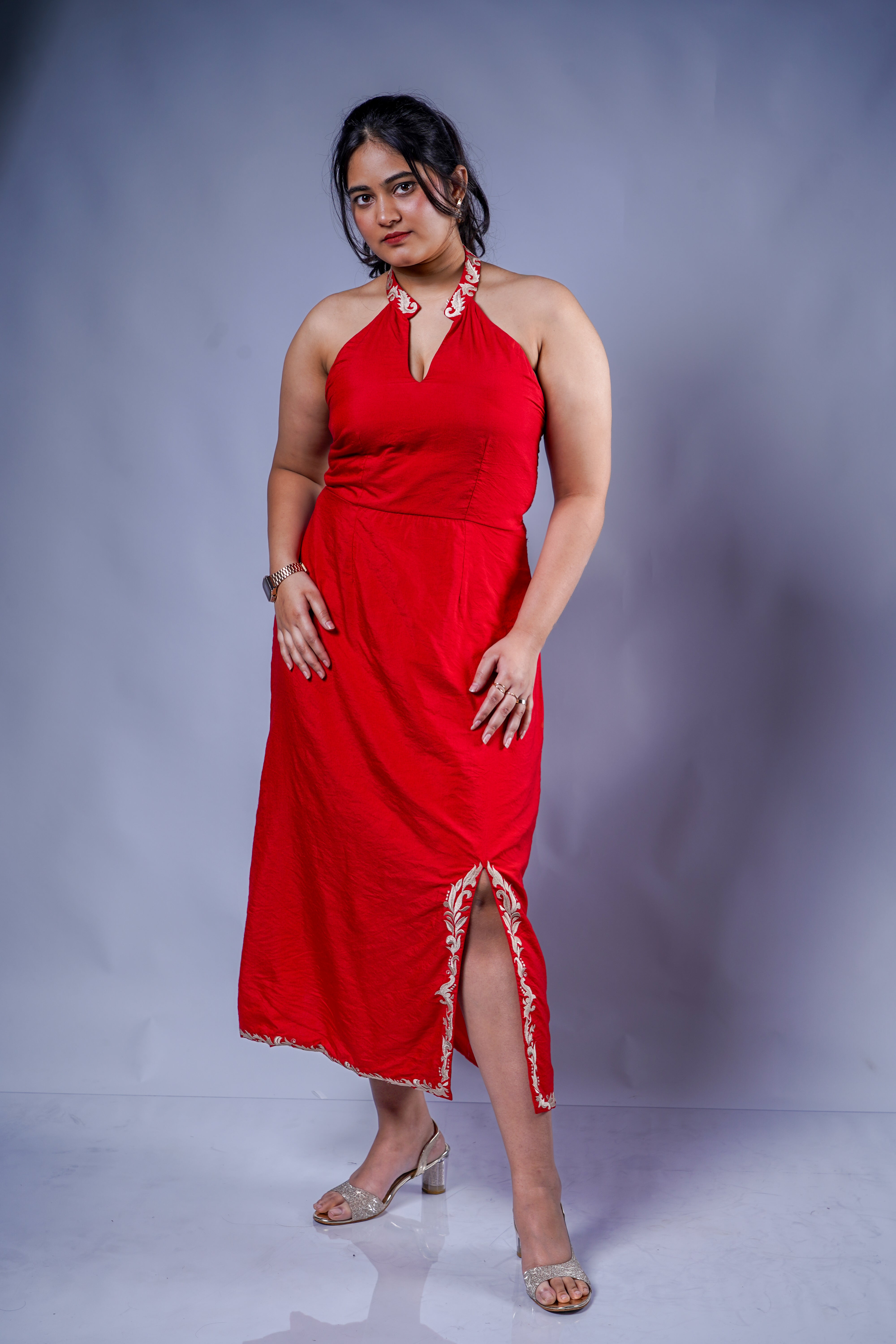 Trevae’s  Cherry Petal  Slit Dress