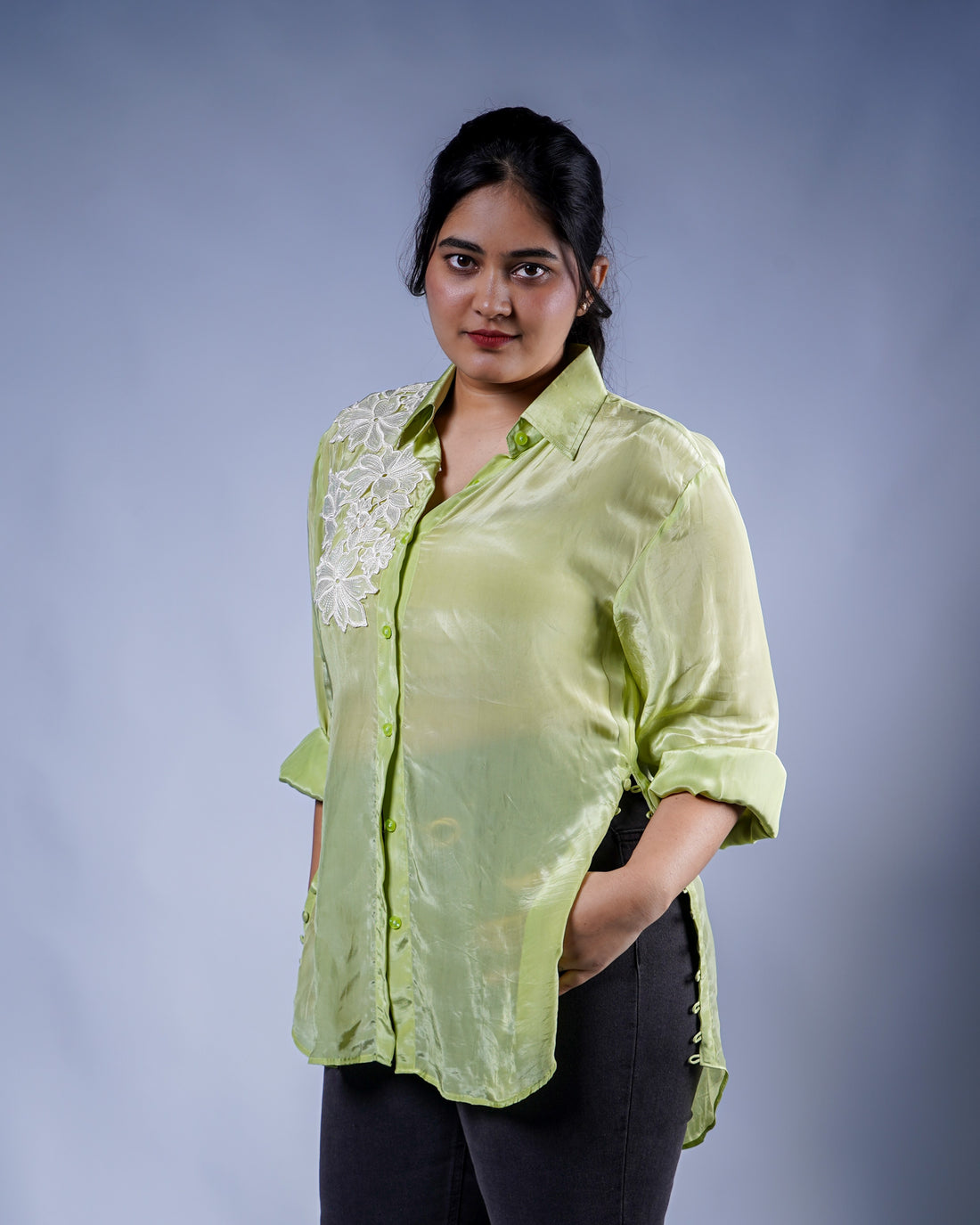 Trevae’s   Luminous  Lime  Lace Shirt