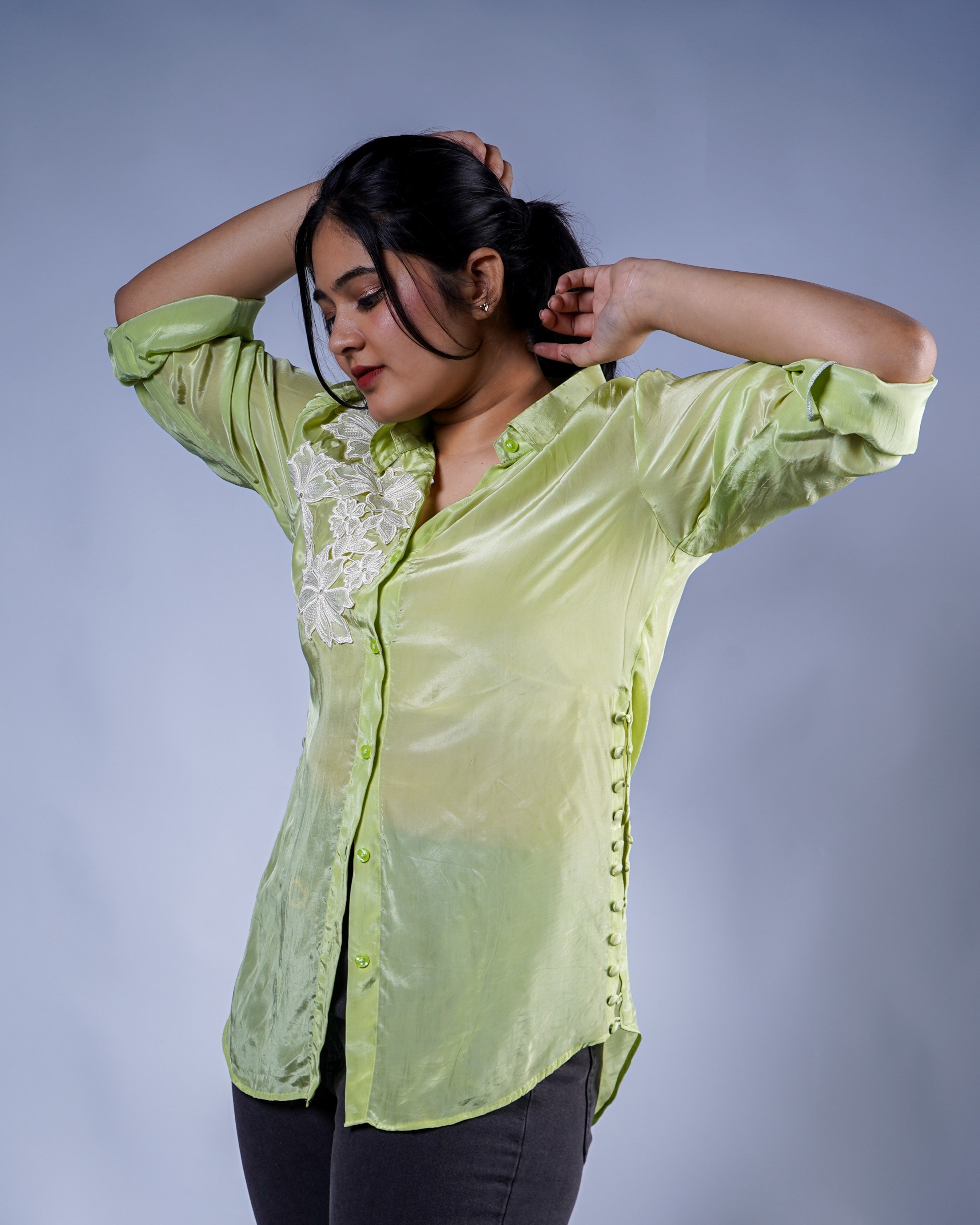Trevae’s   Luminous  Lime  Lace Shirt