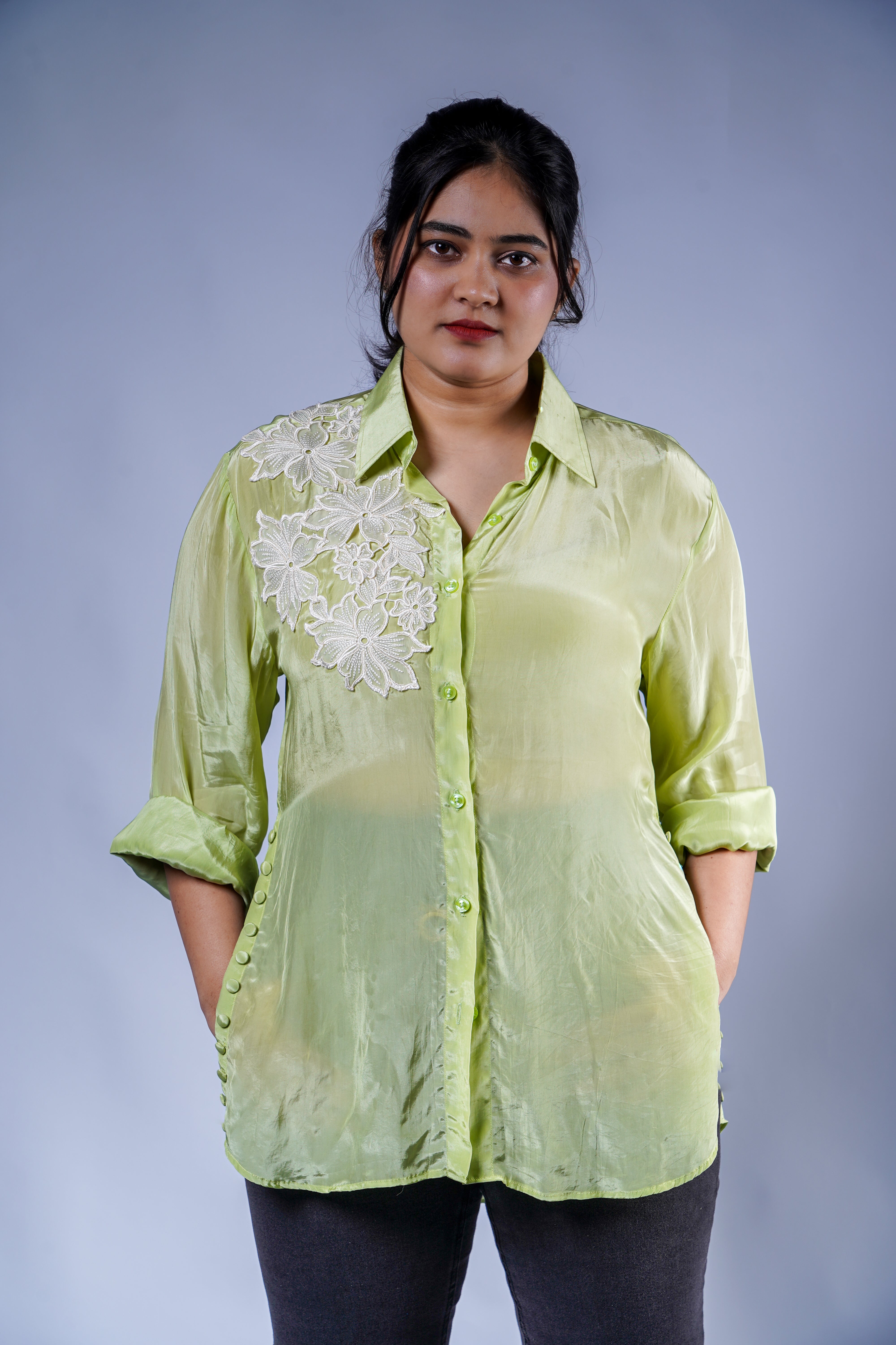 Trevae’s   Luminous  Lime  Lace Shirt
