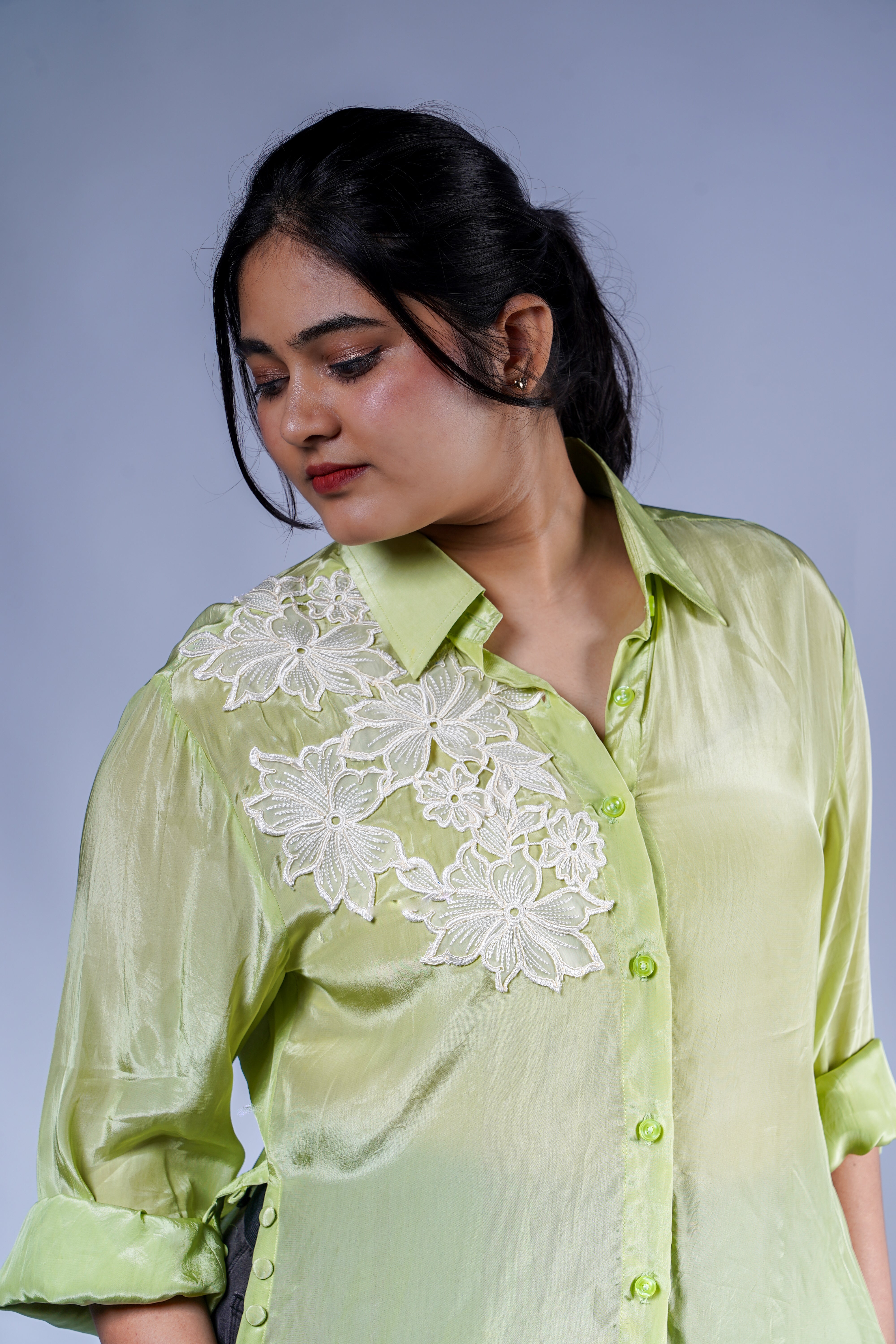 Trevae’s   Luminous  Lime  Lace Shirt