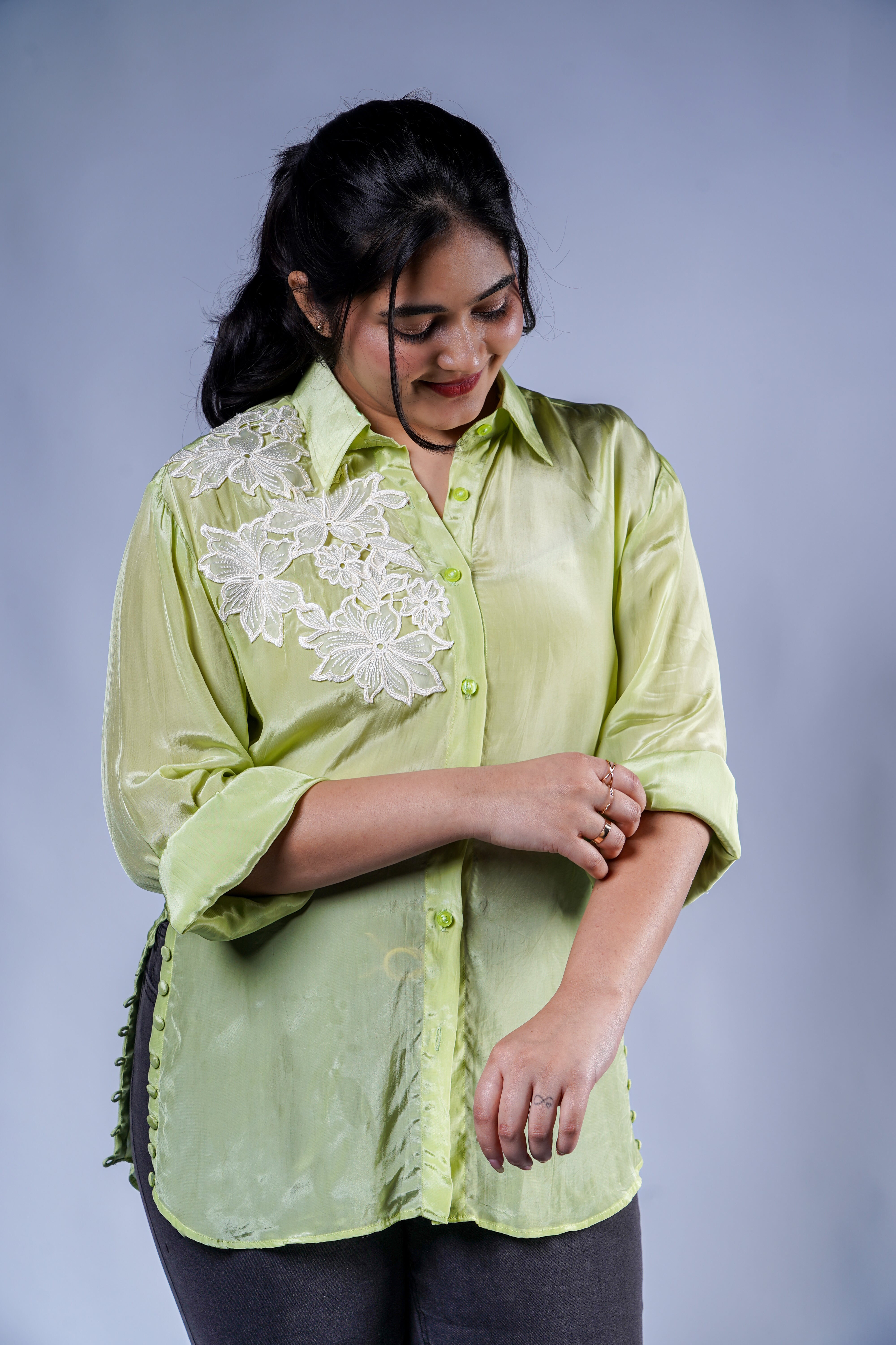 Trevae’s   Luminous  Lime  Lace Shirt