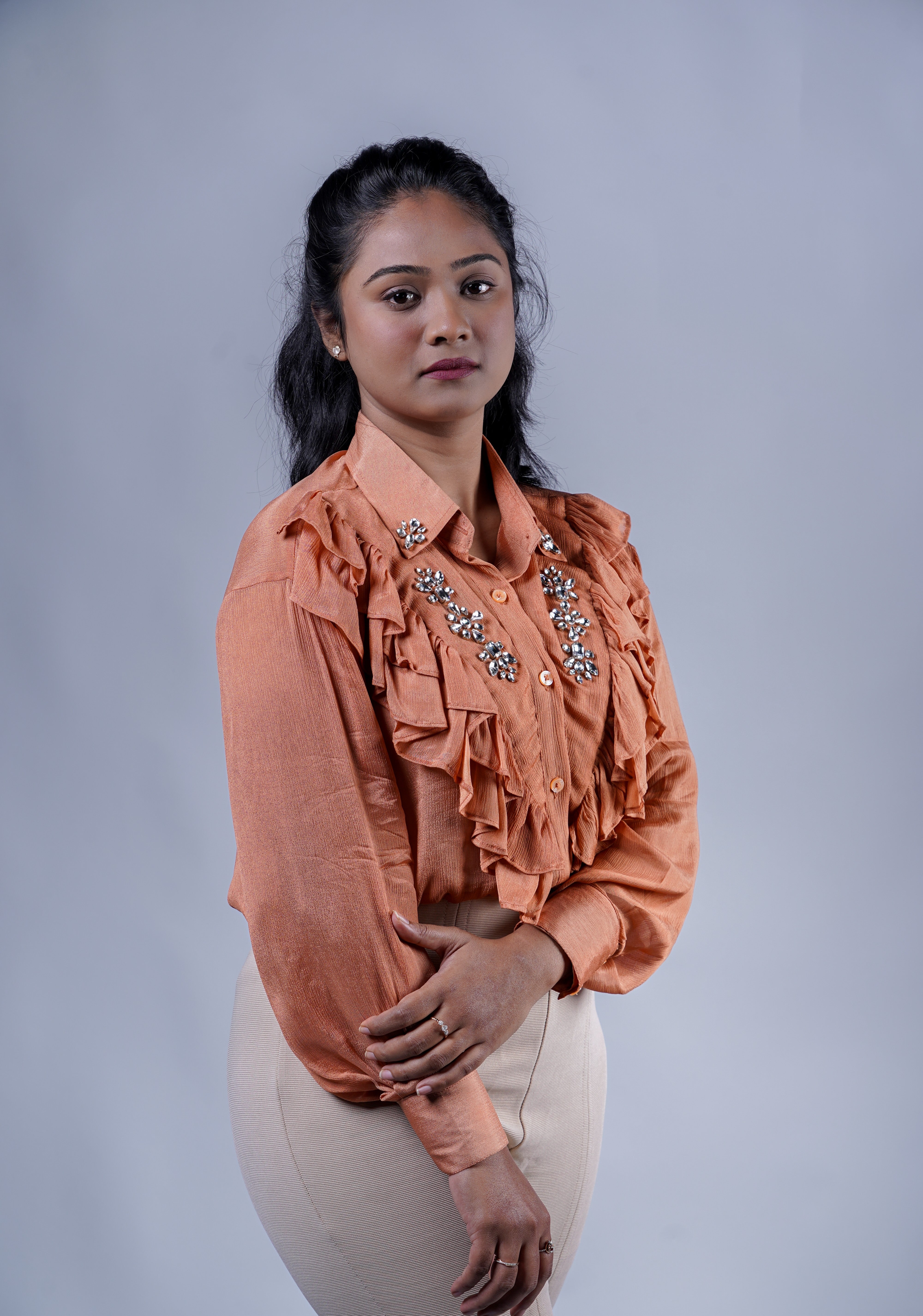 Trevae’s  Melon  Chinnon  Ruffles  Shirt