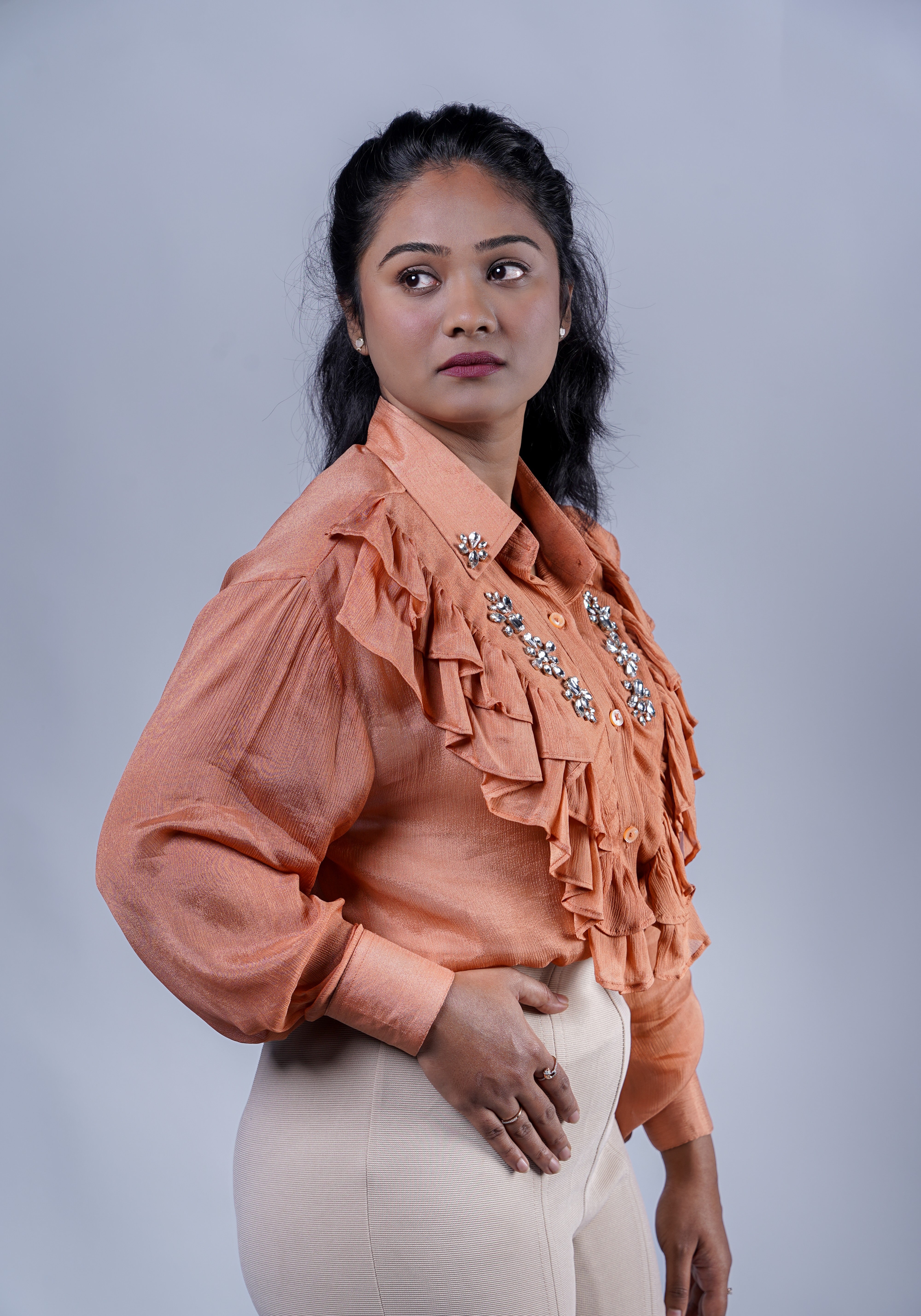 Trevae’s  Melon  Chinnon  Ruffles  Shirt