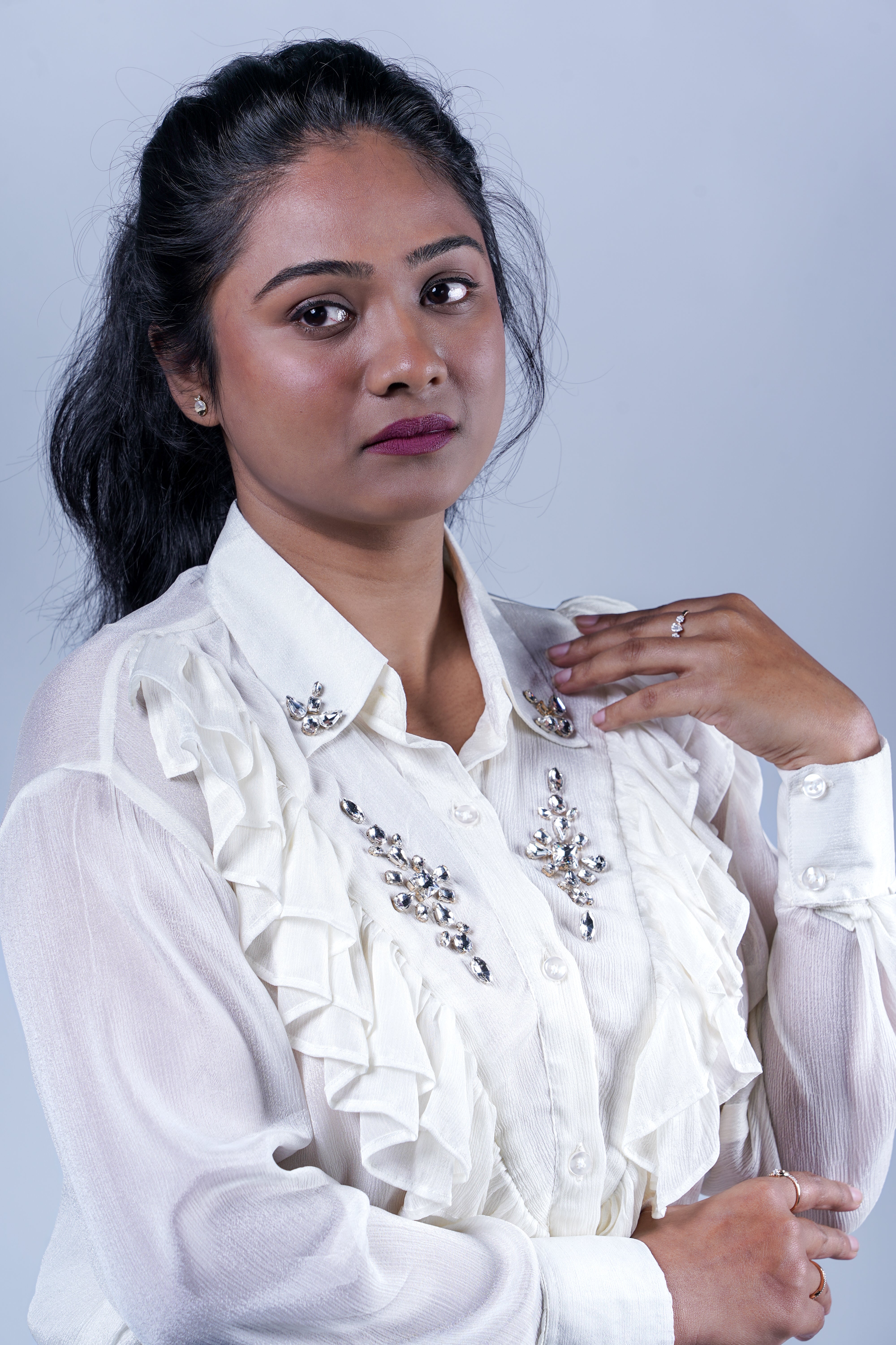 Trevae’s  Ivory  Chinnon  Ruffles  Shirt