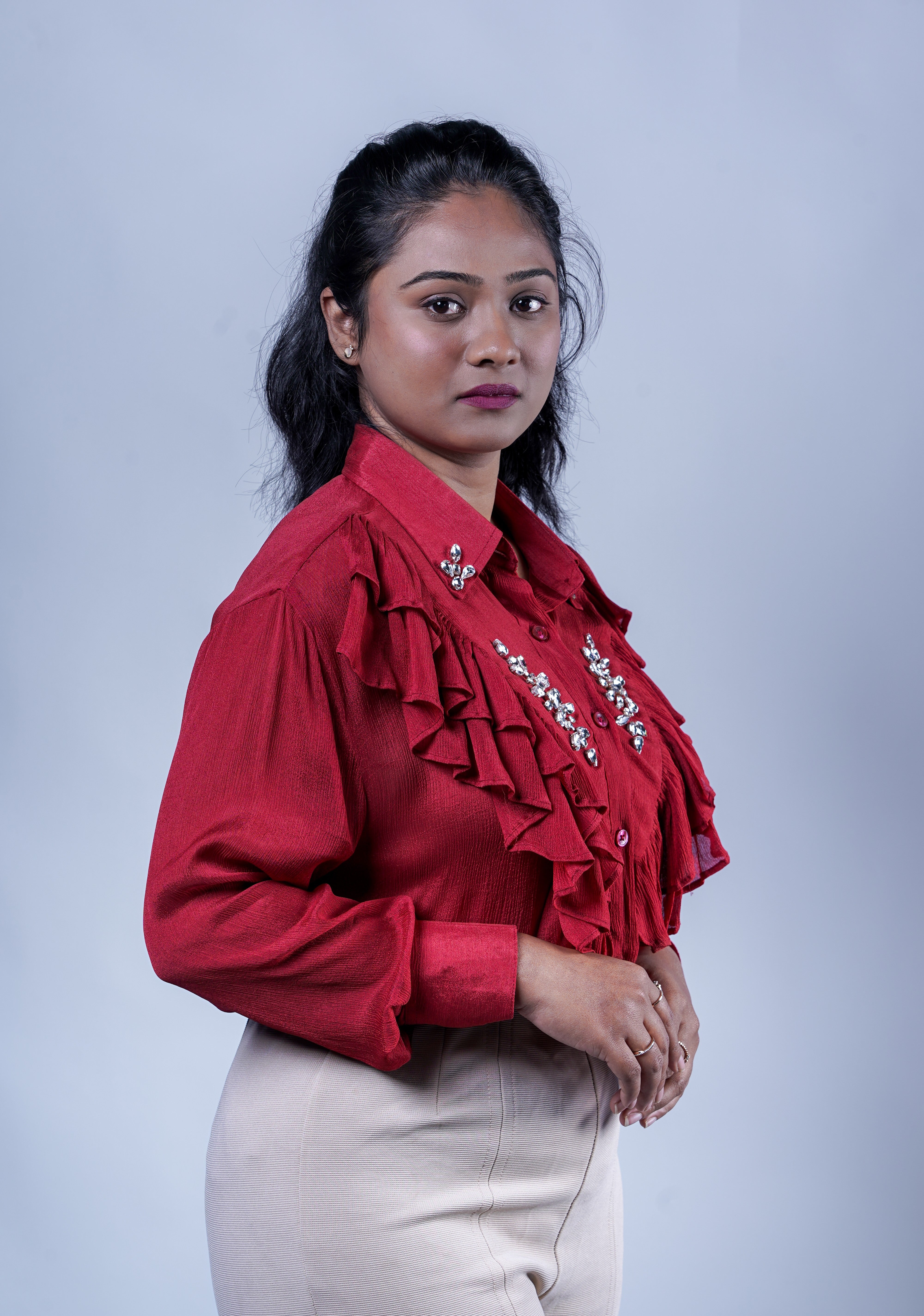 Trevae’s  Rust  Chinnon  Ruffles  Shirt