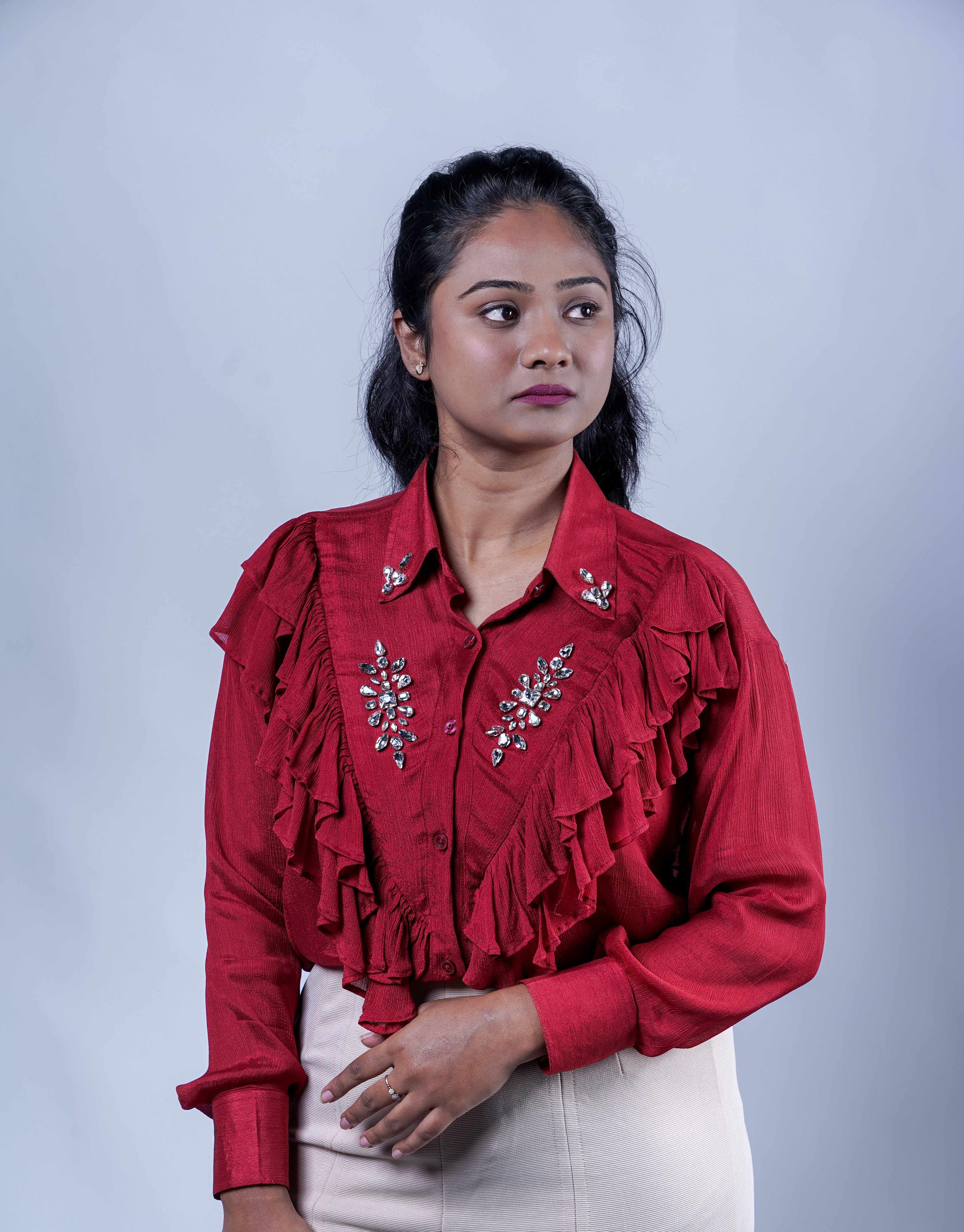 Trevae’s  Rust  Chinnon  Ruffles  Shirt