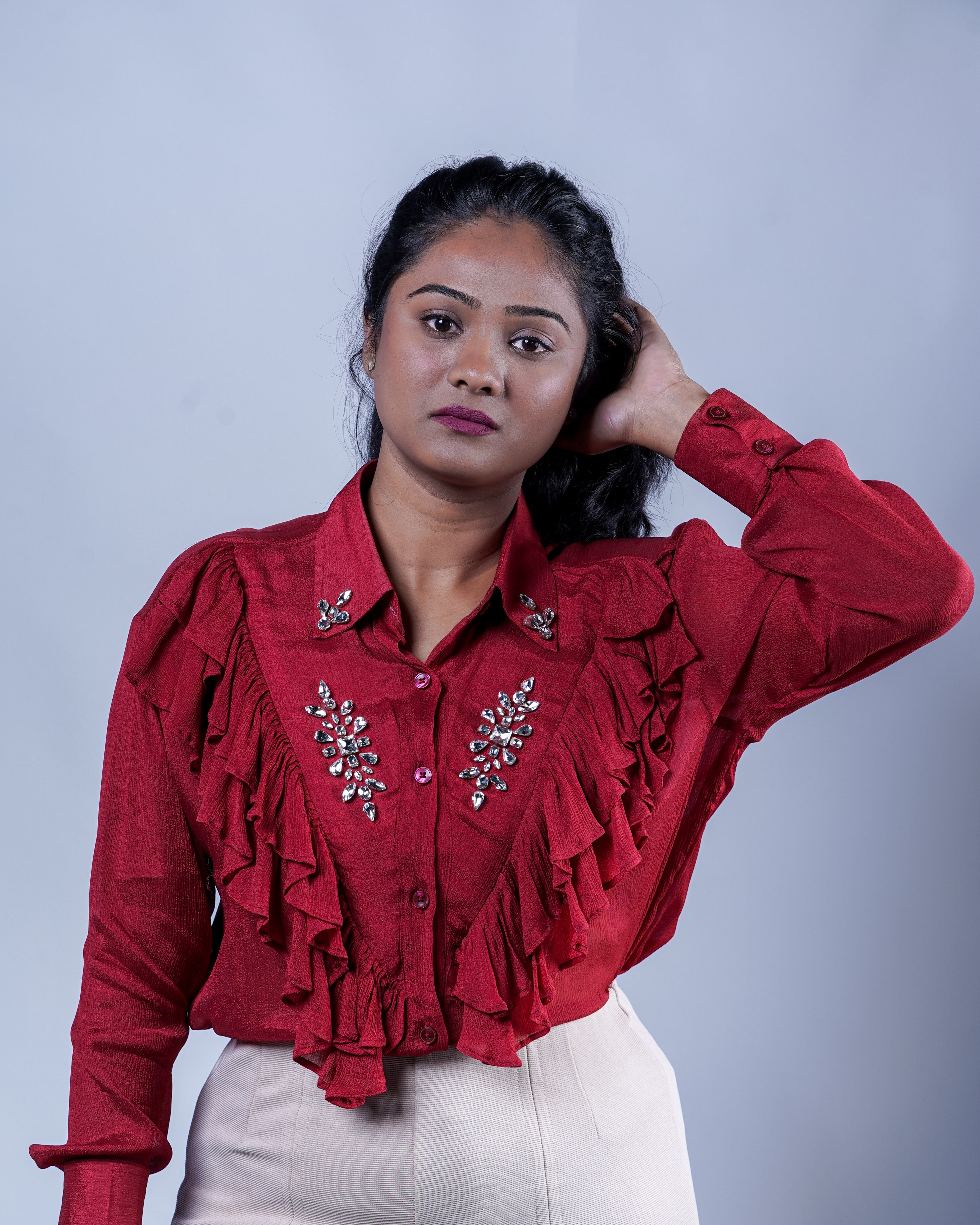 Trevae’s  Rust  Chinnon  Ruffles  Shirt