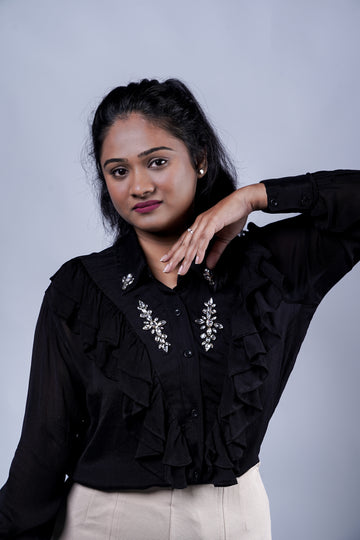 Trevae’s  Black  Chinnon  Ruffles  Shirt