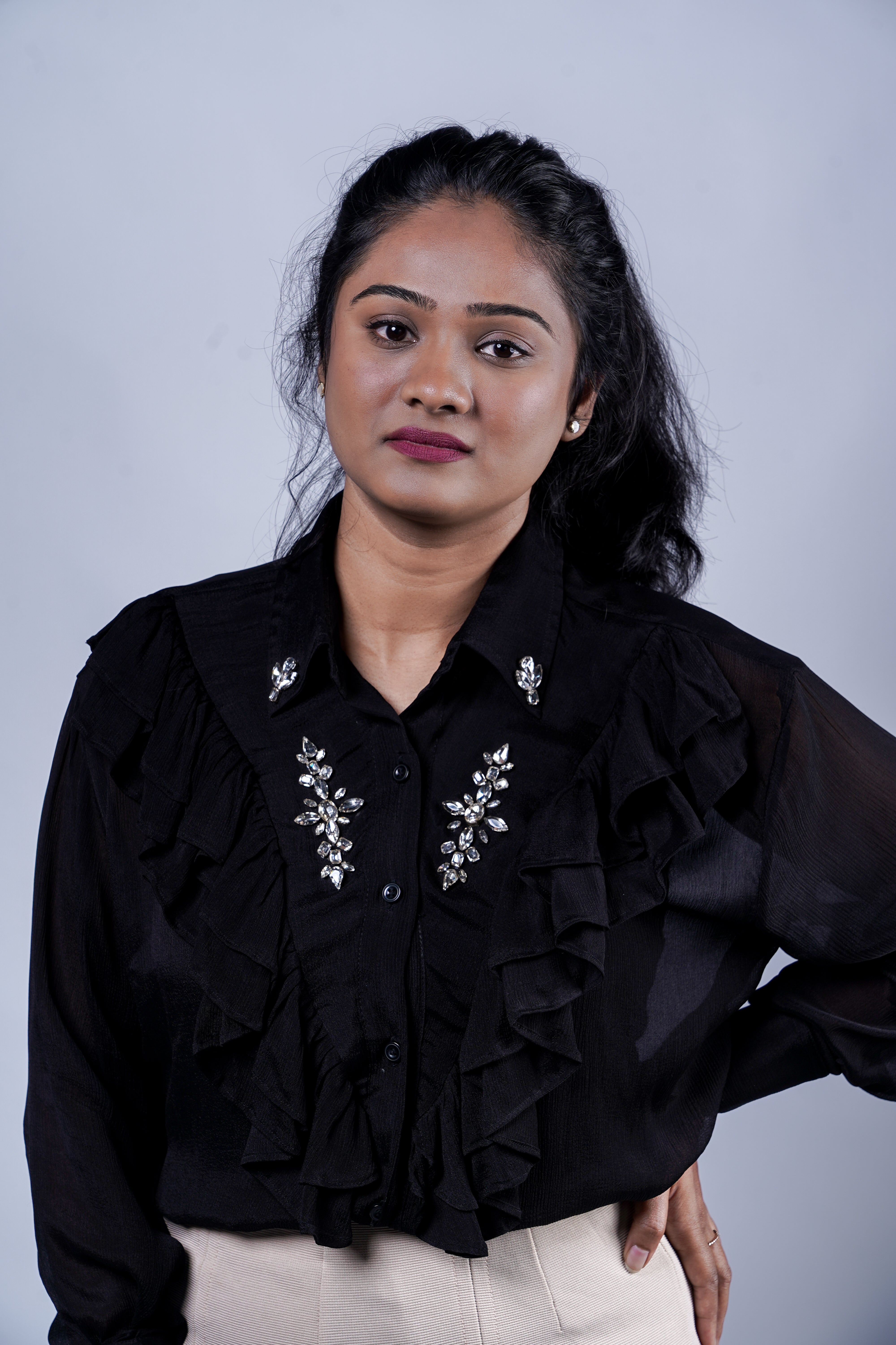 Trevae’s  Black  Chinnon  Ruffles  Shirt