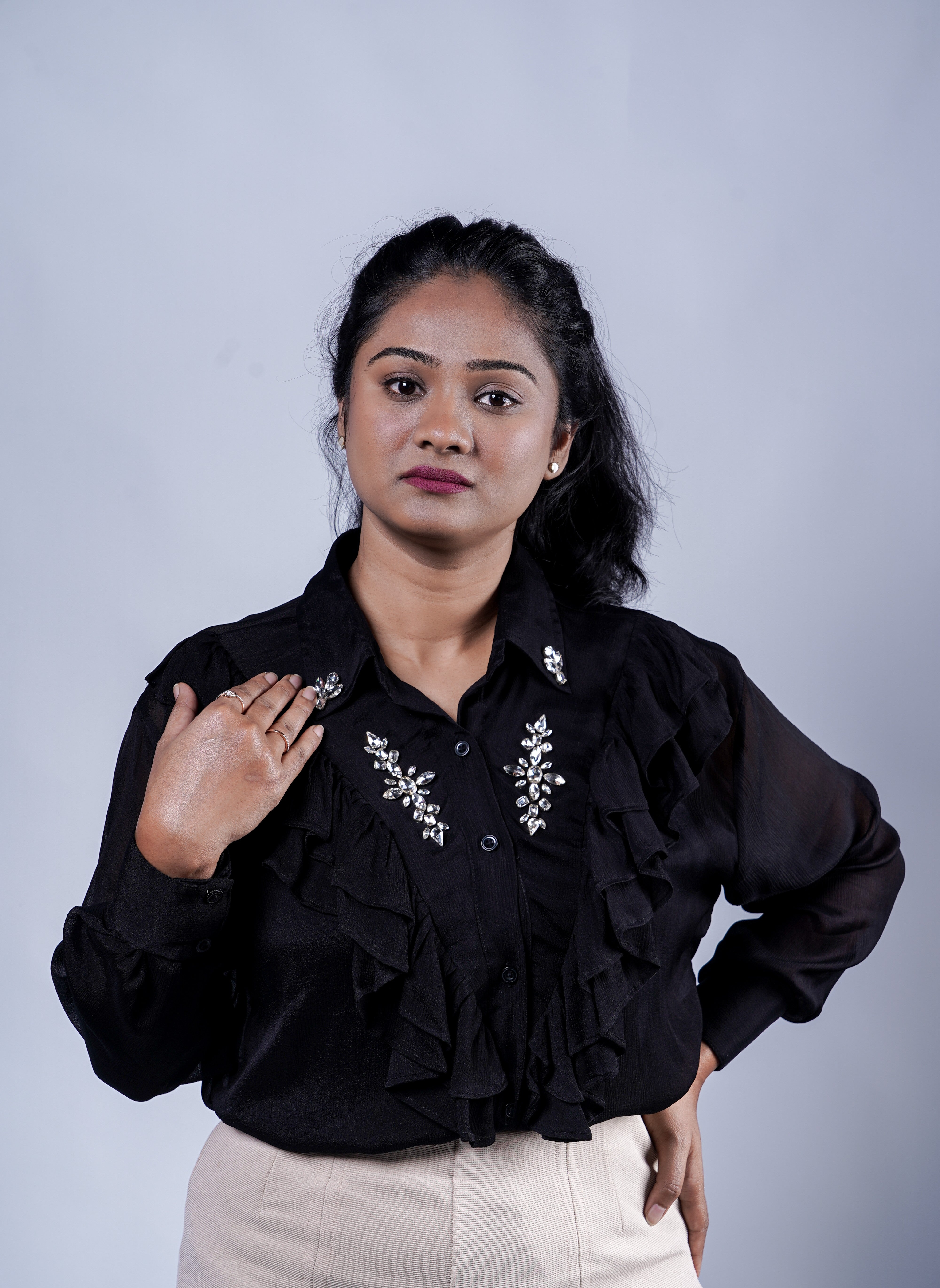 Trevae’s  Black  Chinnon  Ruffles  Shirt