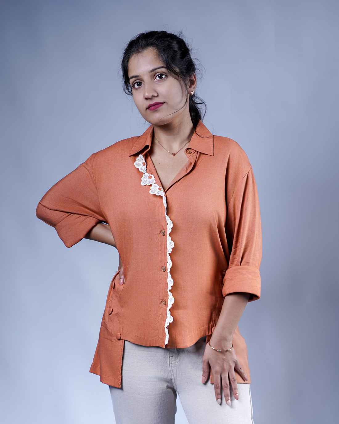 Trevae’s  Melon  Lace  Reverie  High-Low  Shirt