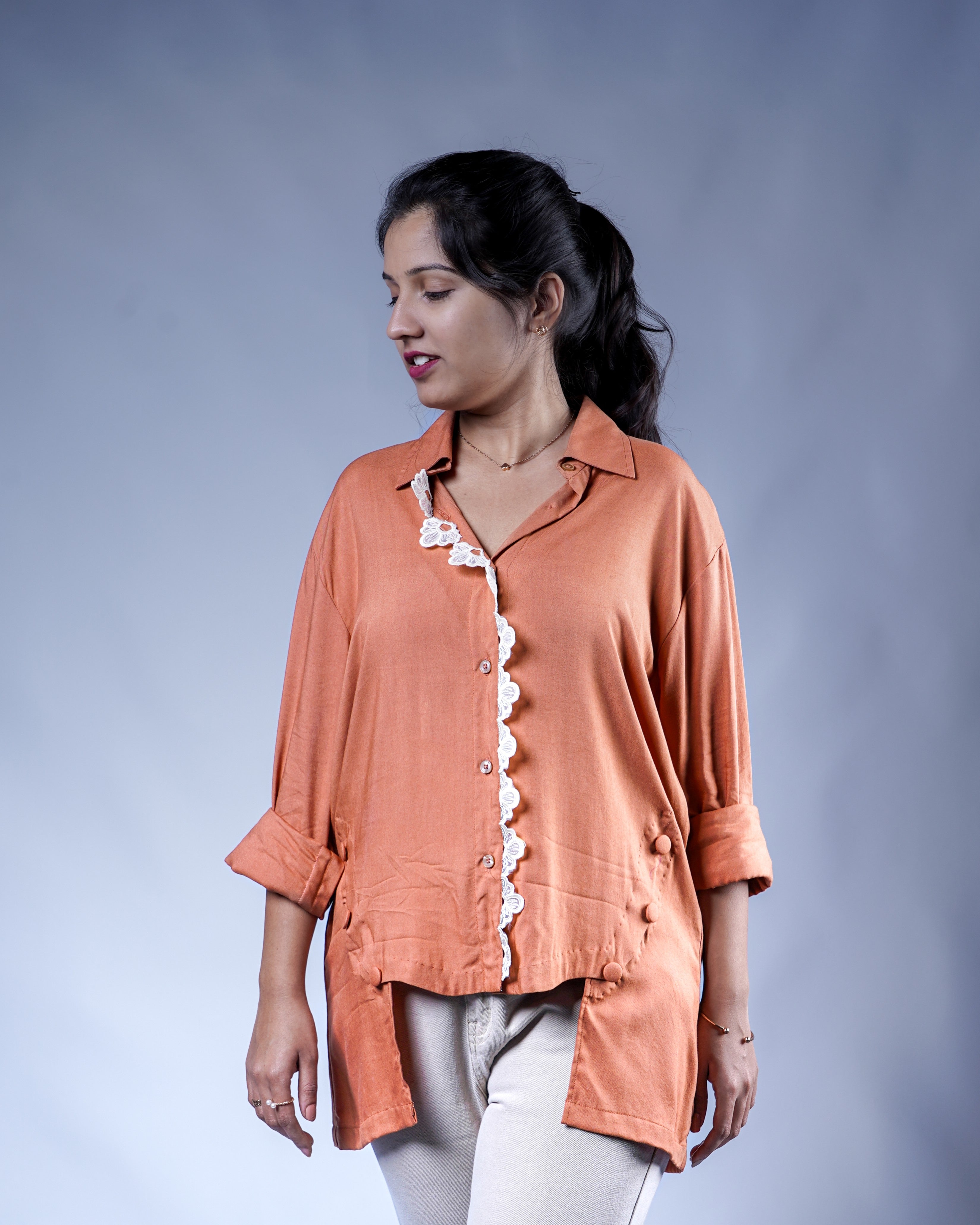 Trevae’s  Melon  Lace  Reverie  High-Low  Shirt