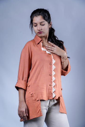 Trevae’s  Melon  Lace  Reverie  High-Low  Shirt