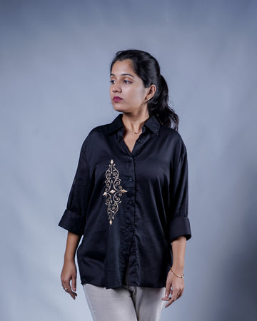 Trevae’s  Black  Shirt with Asymmetrical Front  Motif