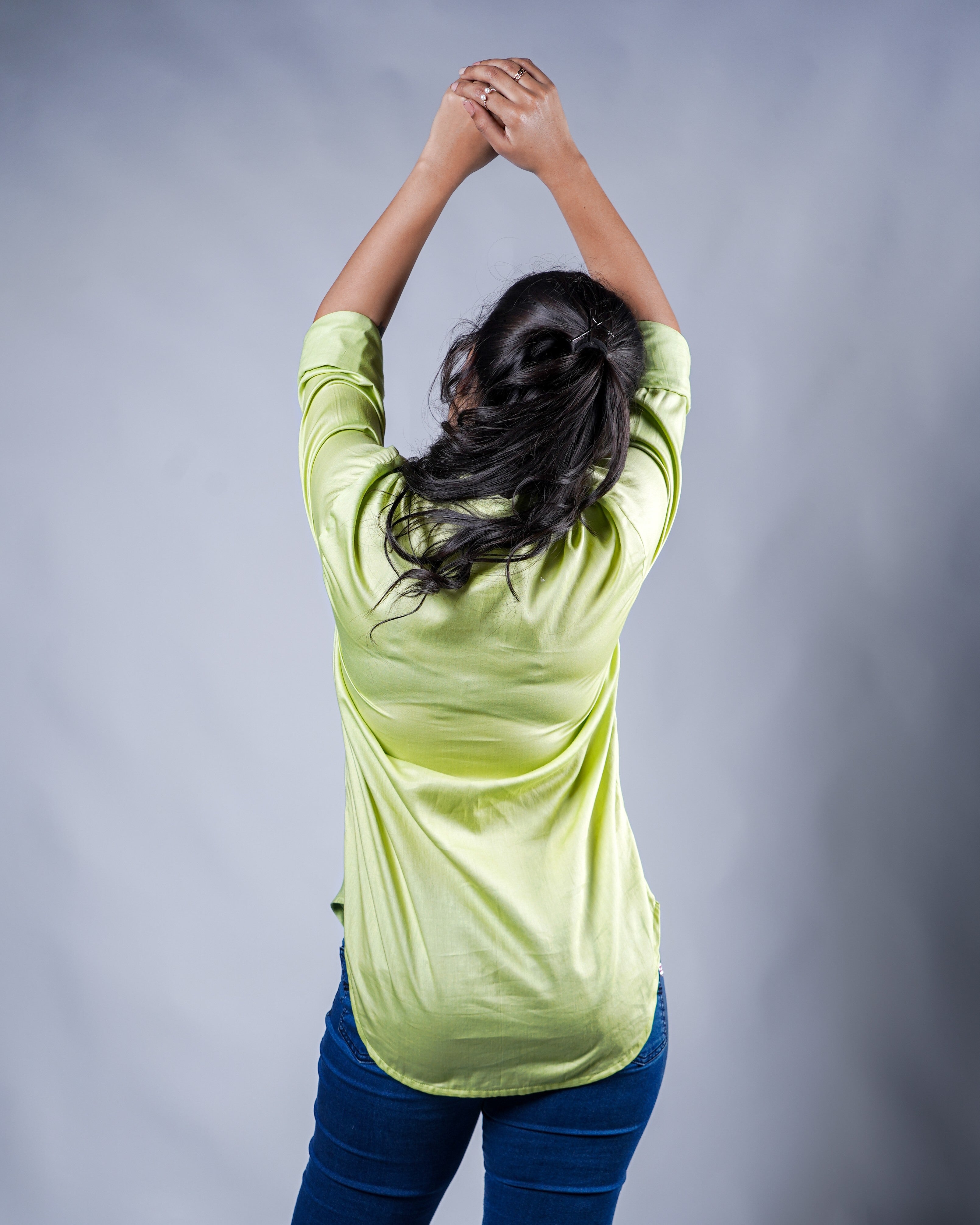 Trevae’s  Lime  Green  Shirt with  V-Shaped  Front  Embroidery