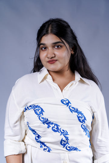 Trevae’s  Azure  Drift Wrap  Shirt