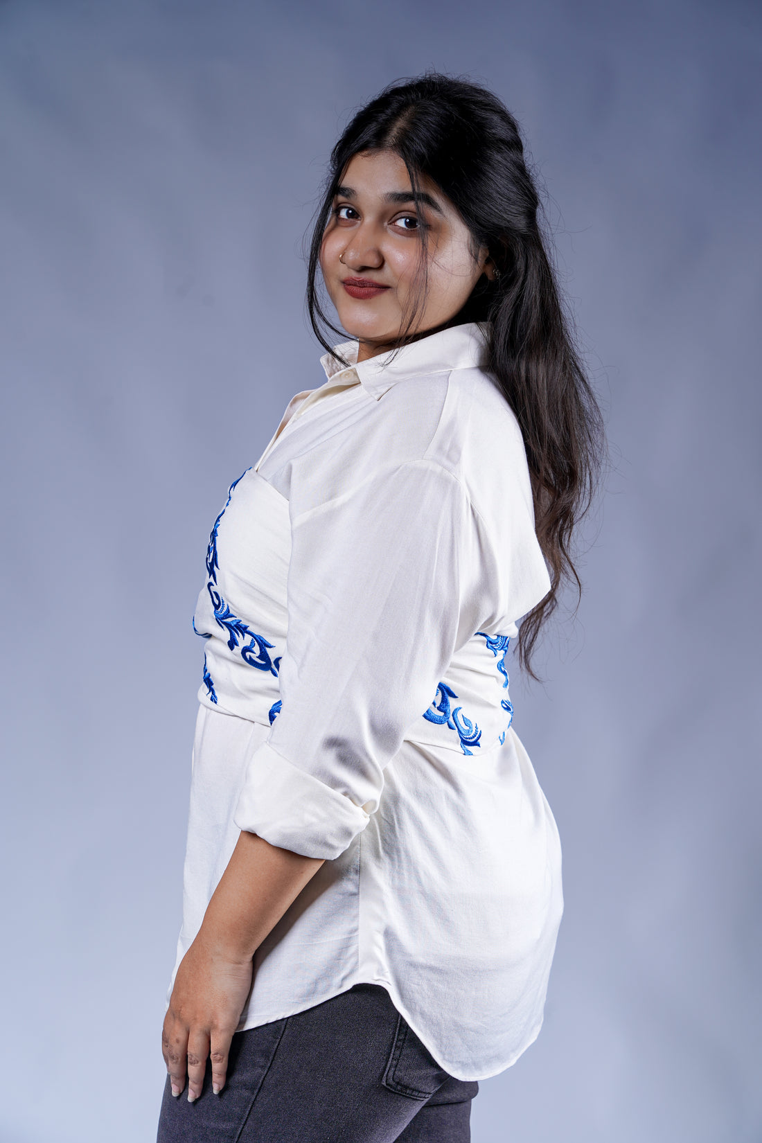 Trevae’s  Azure  Drift Wrap  Shirt