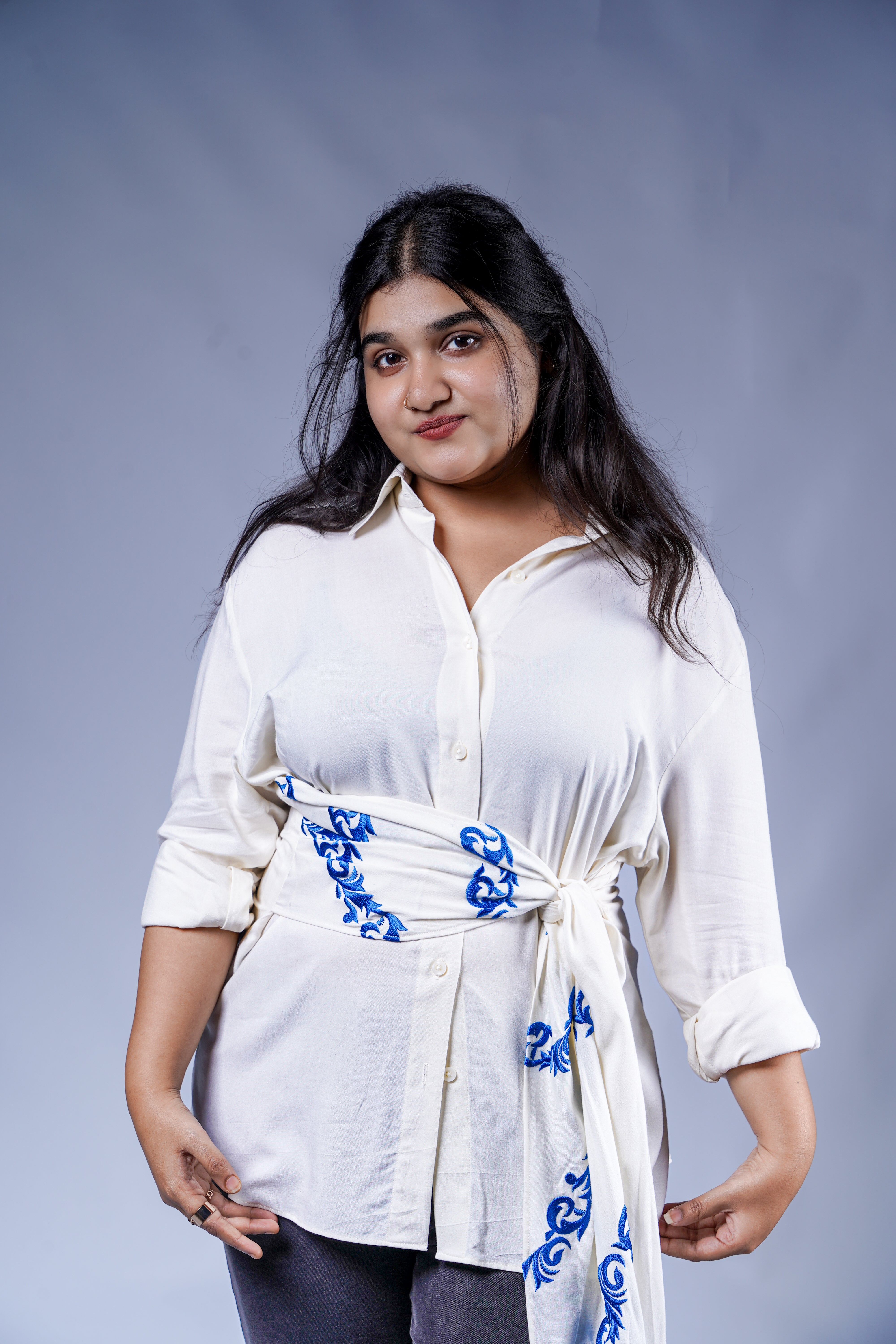 Trevae’s  Azure  Drift Wrap  Shirt