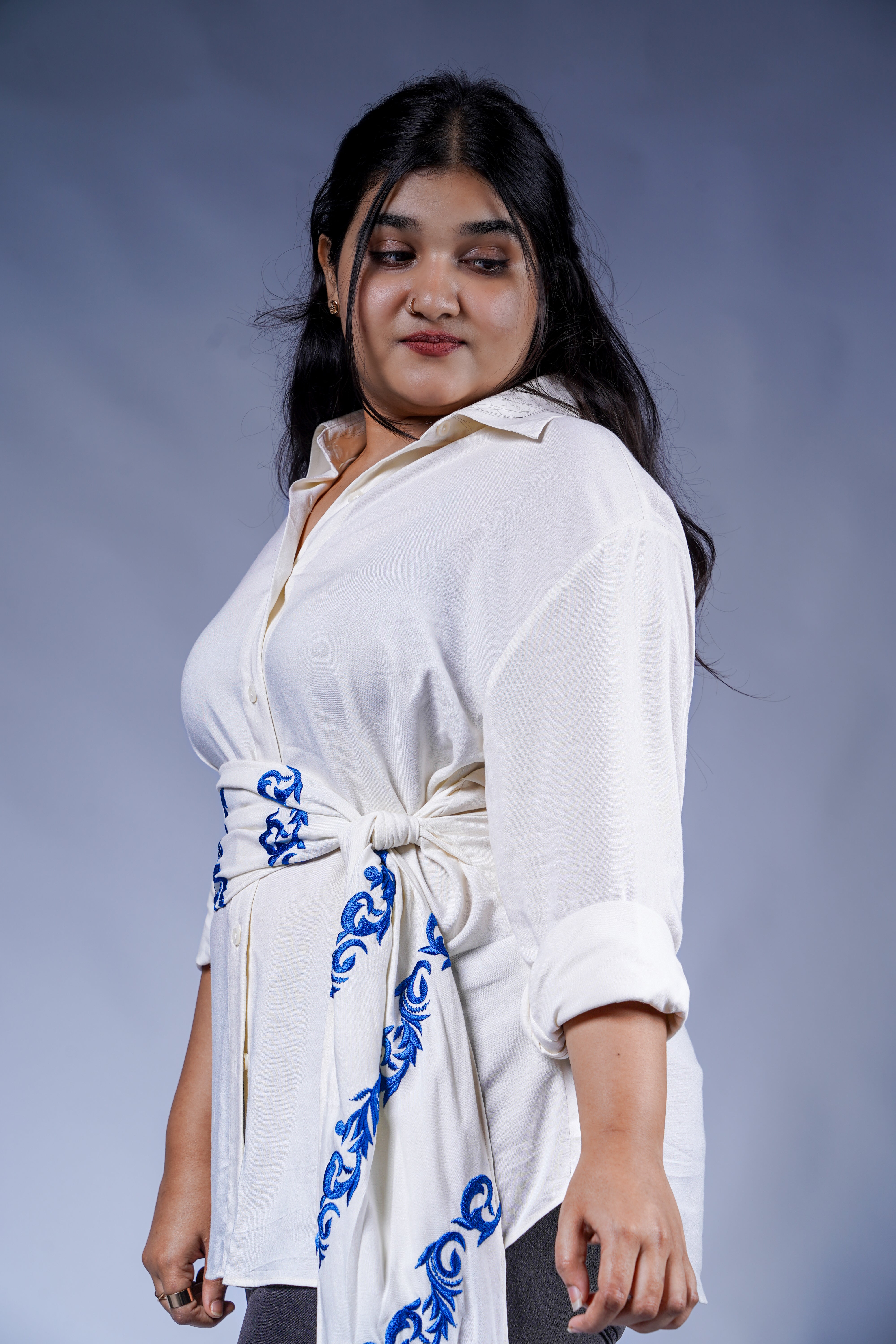 Trevae’s  Azure  Drift Wrap  Shirt