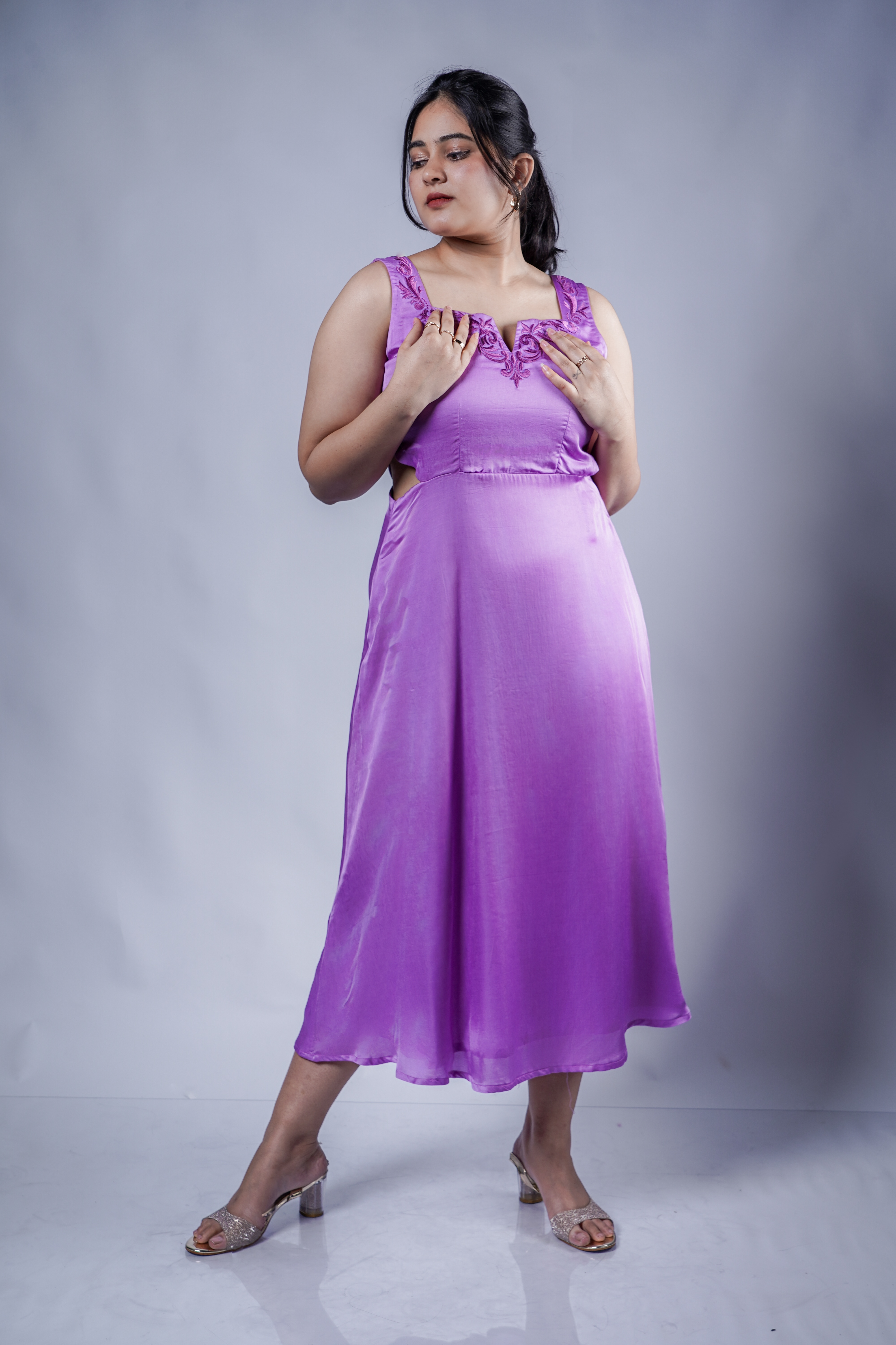 Trevae’s Lilac  Whisper  Satin Dress
