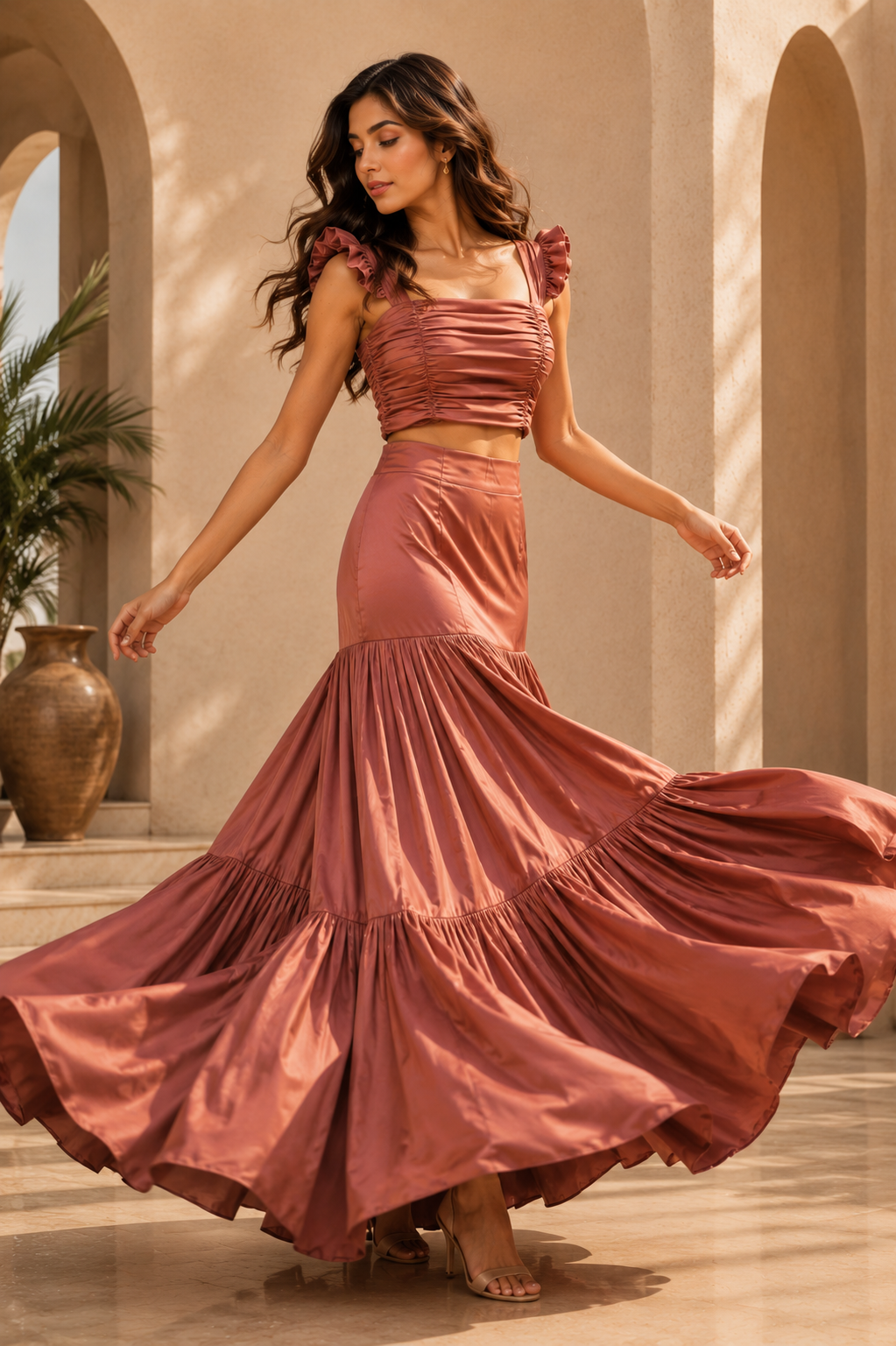 Trevae Dusty Rose Gathered Skirt Set