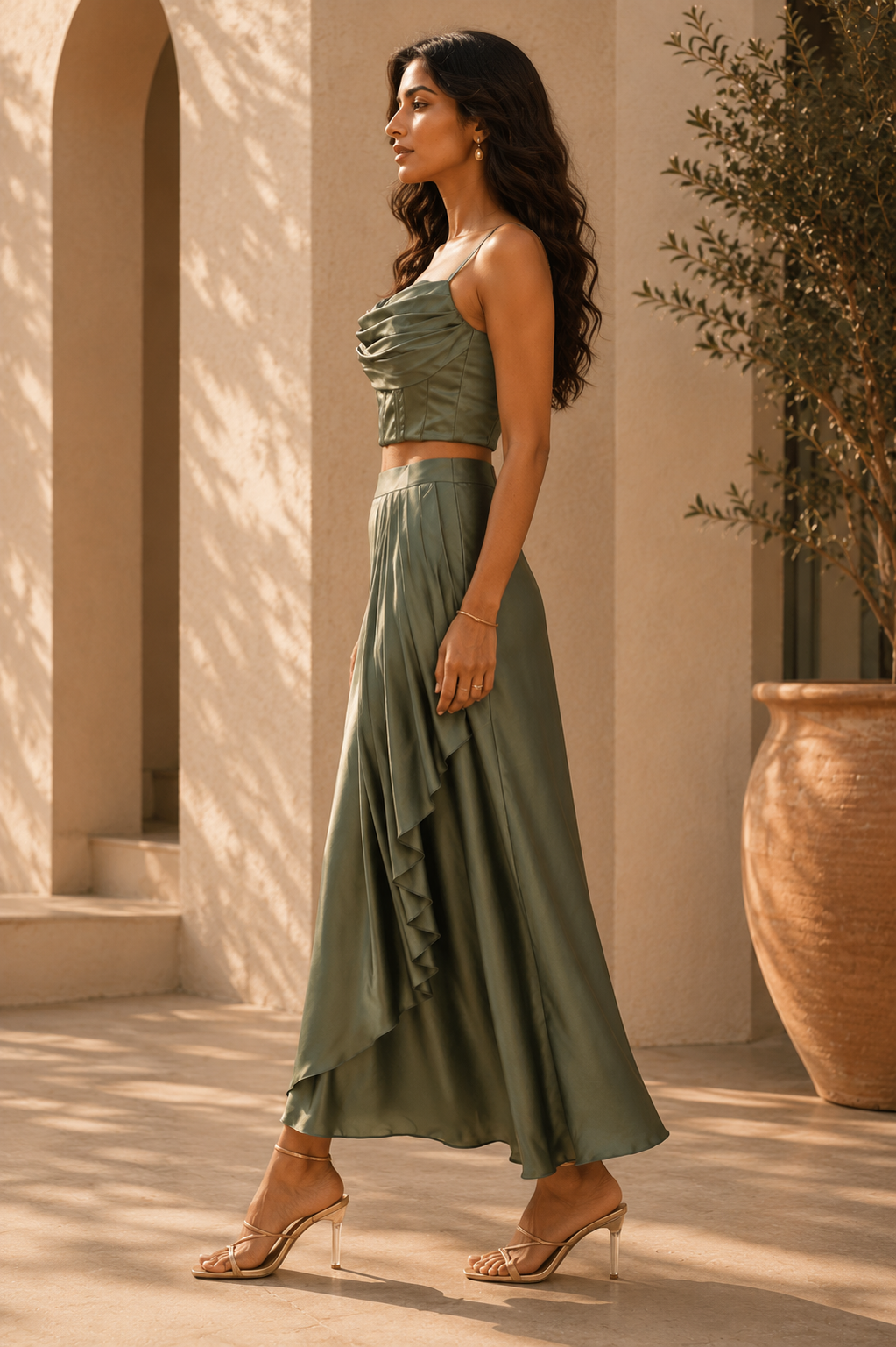 Trevae Sage Drape Skirt Set
