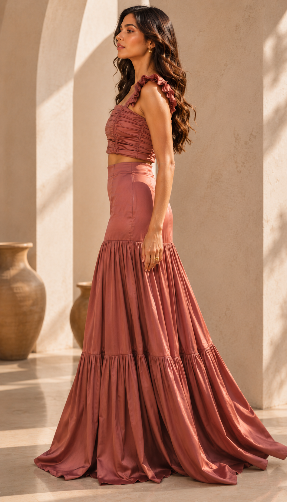 Trevae Dusty Rose Gathered Skirt Set