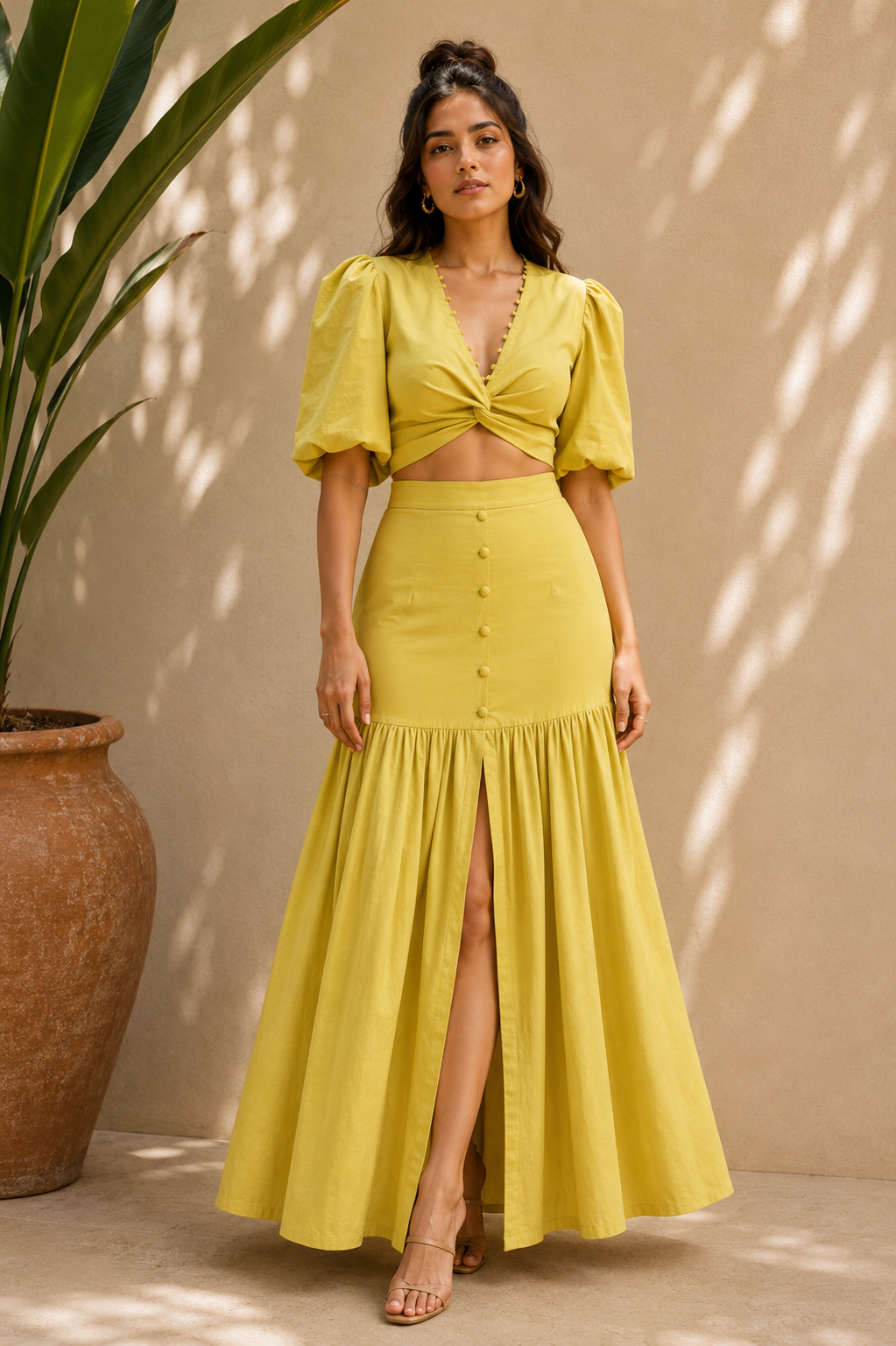 Trevae Yellow Knot Skirt Set